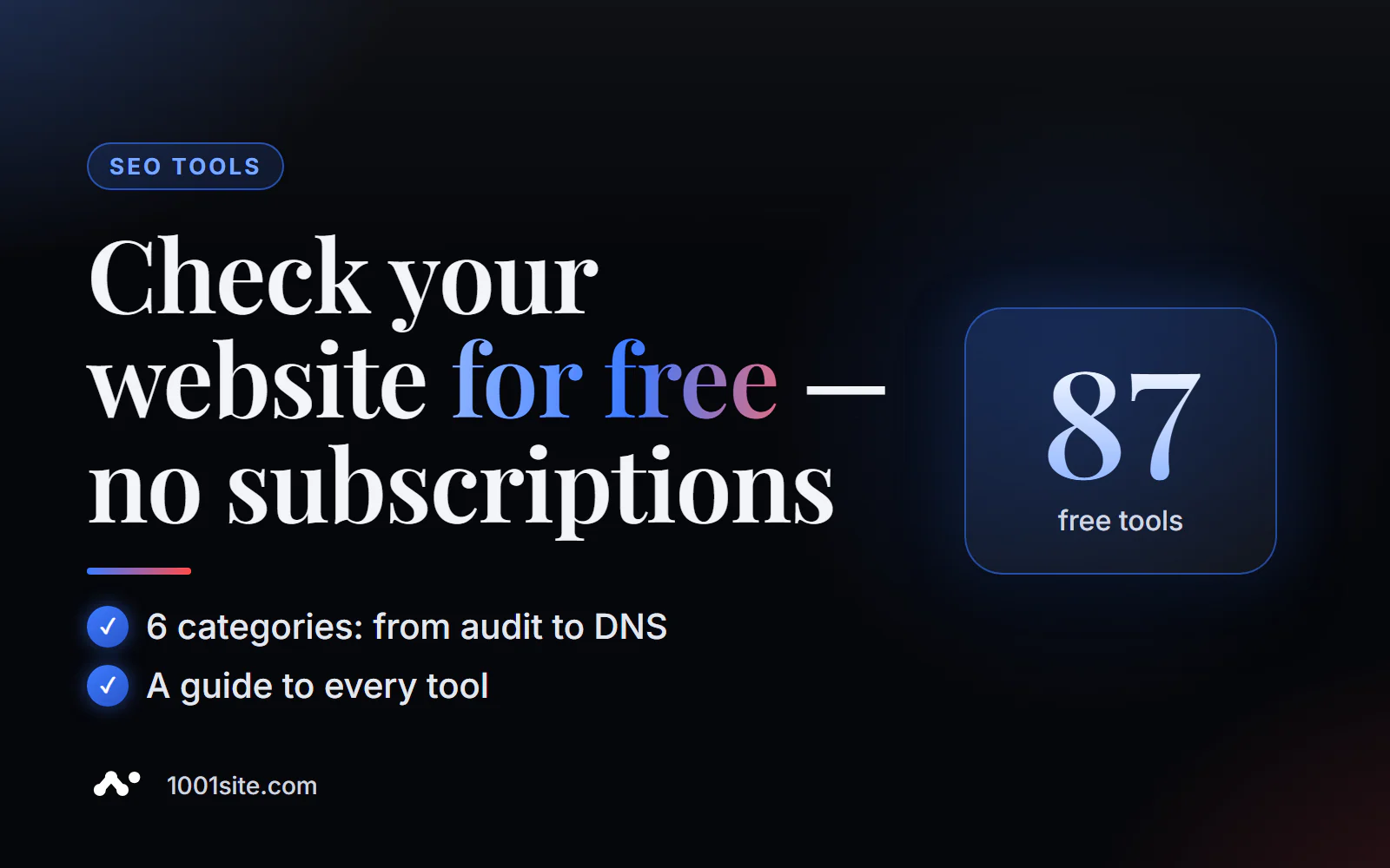 Catalogo di strumenti SEO online gratuiti: 87 controlli per siti web in 6 categorie