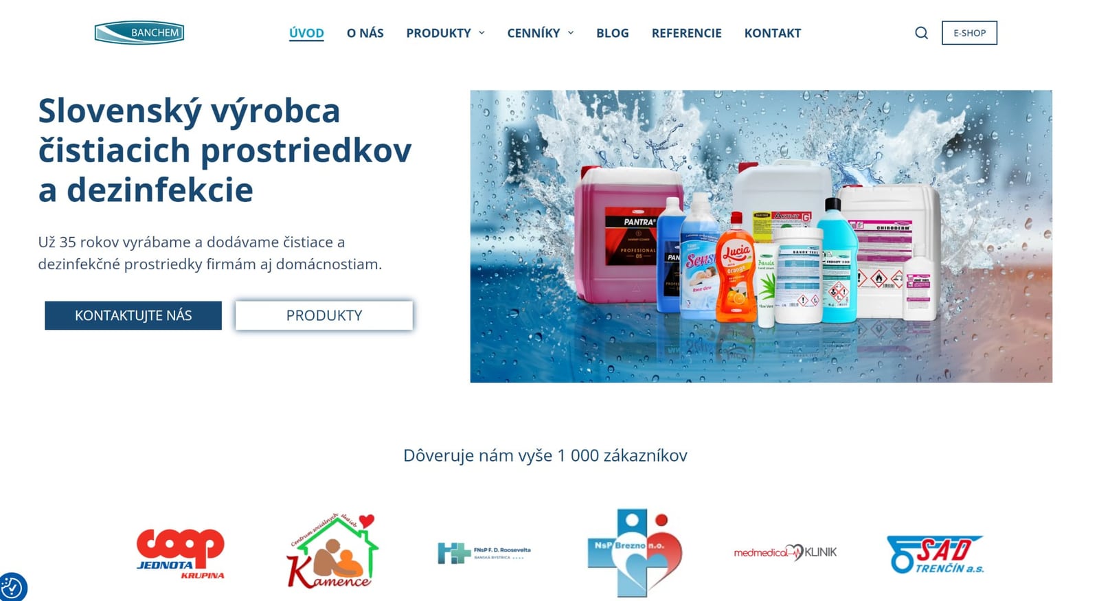 Главная страница сайта banchem.sk - словацкого производителя чистящей химии для бассейнов
