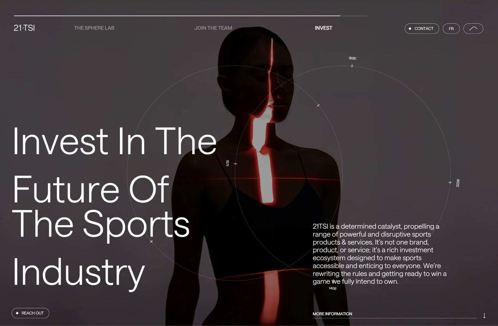 Референс 21TSI.com: экран «Invest In The Future Of The Sports Industry», портретная съёмка в тёмных тонах