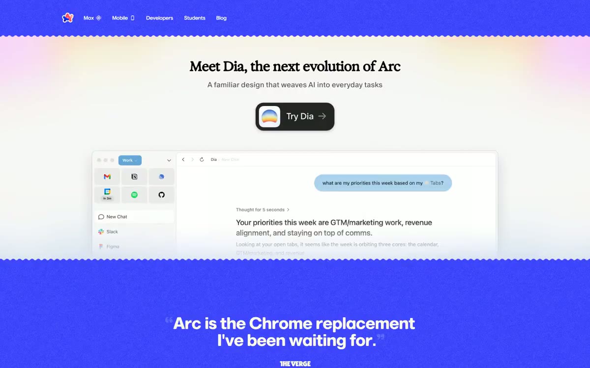 Arc — eine Vorschau einer Website in diesem Stil