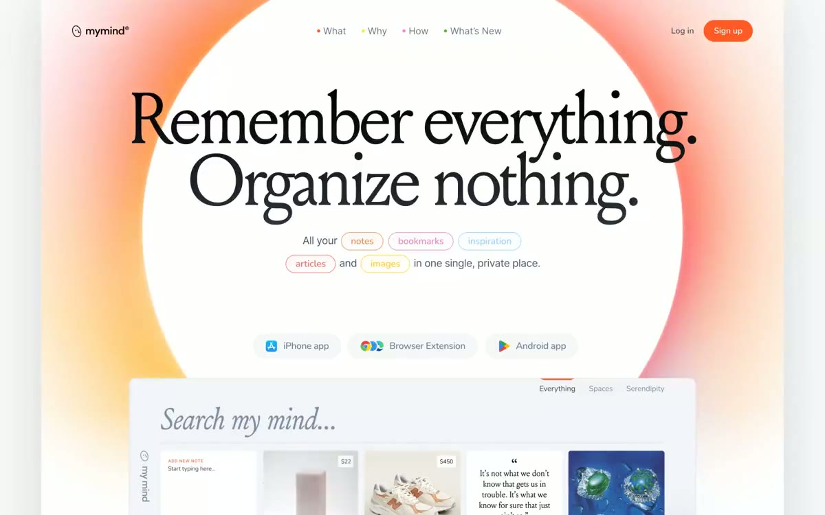 mymind — un'anteprima di un sito in questo stile