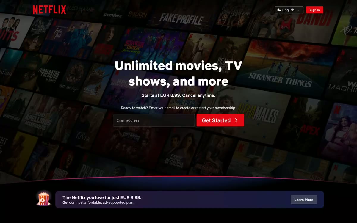 Netflix – svetainės peržiūra šiuo stiliumi
