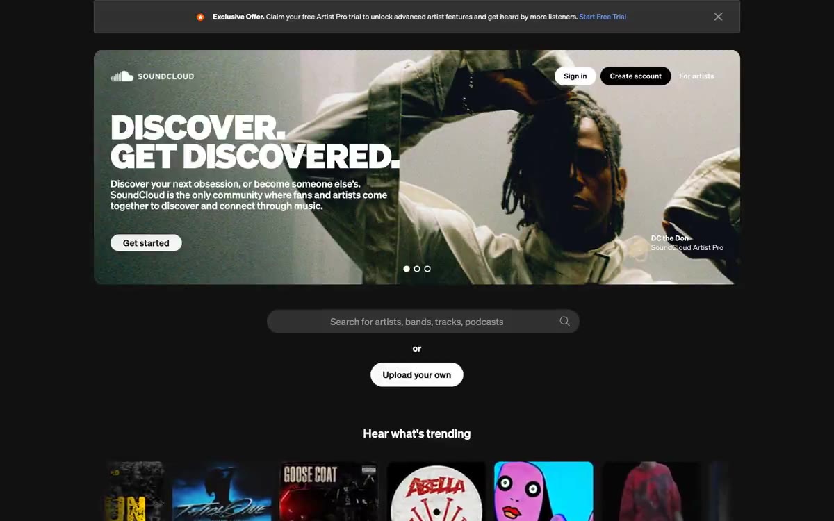 SoundCloud – svetainės peržiūra šiuo stiliumi