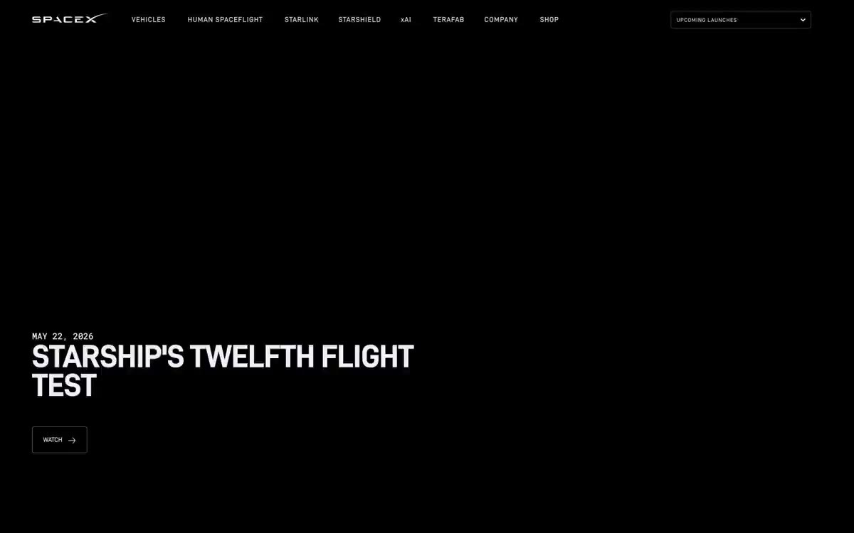 SpaceX — eine Vorschau einer Website in diesem Stil