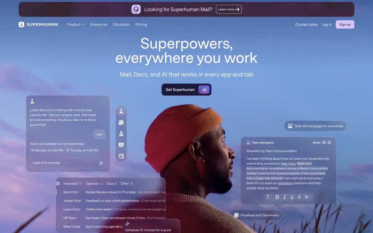 Superhuman — eine Vorschau einer Website in diesem Stil