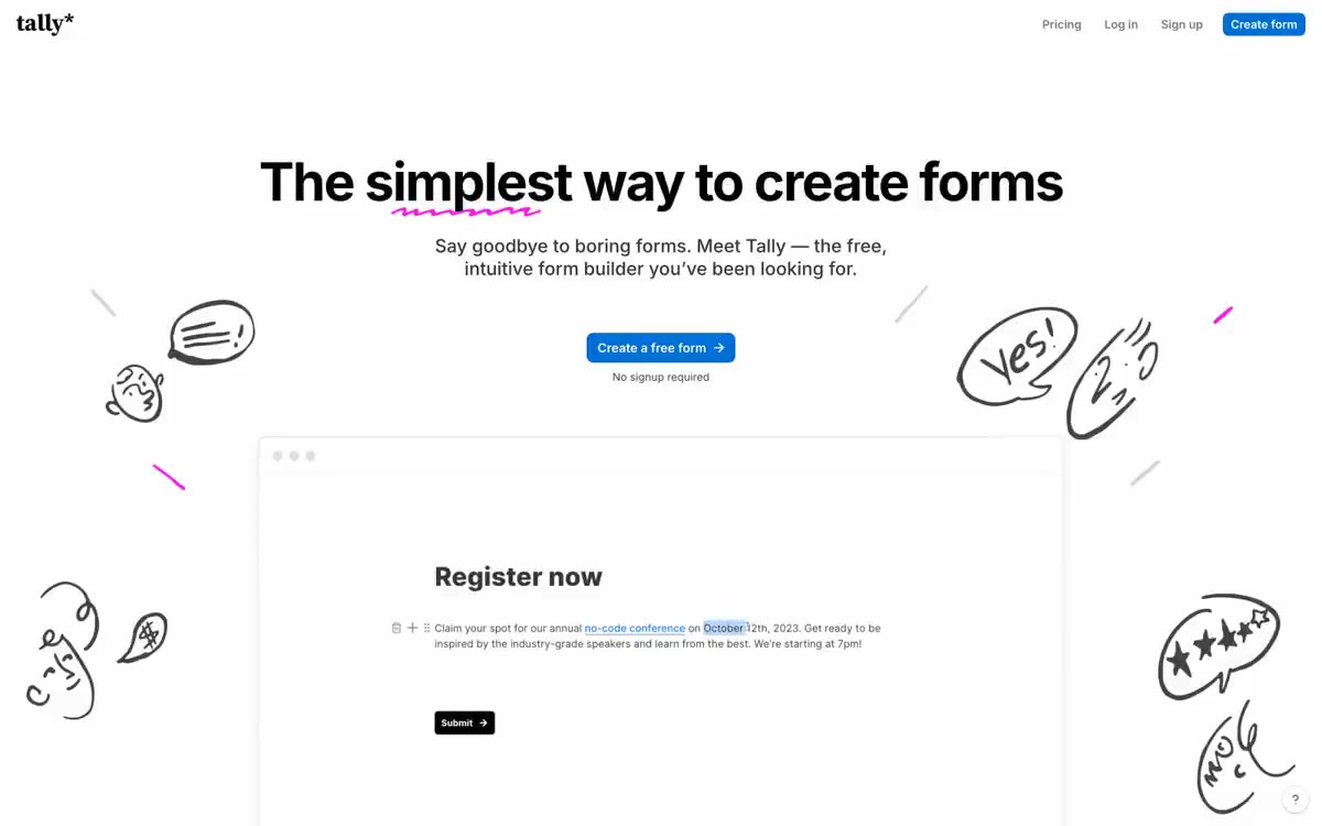 Tally Forms — هن انداز ۾ سائيٽ جو هڪ ڏيک