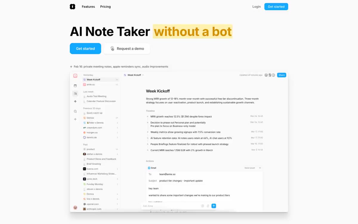 Amie — una vista prèvia d'un lloc web amb aquest estil