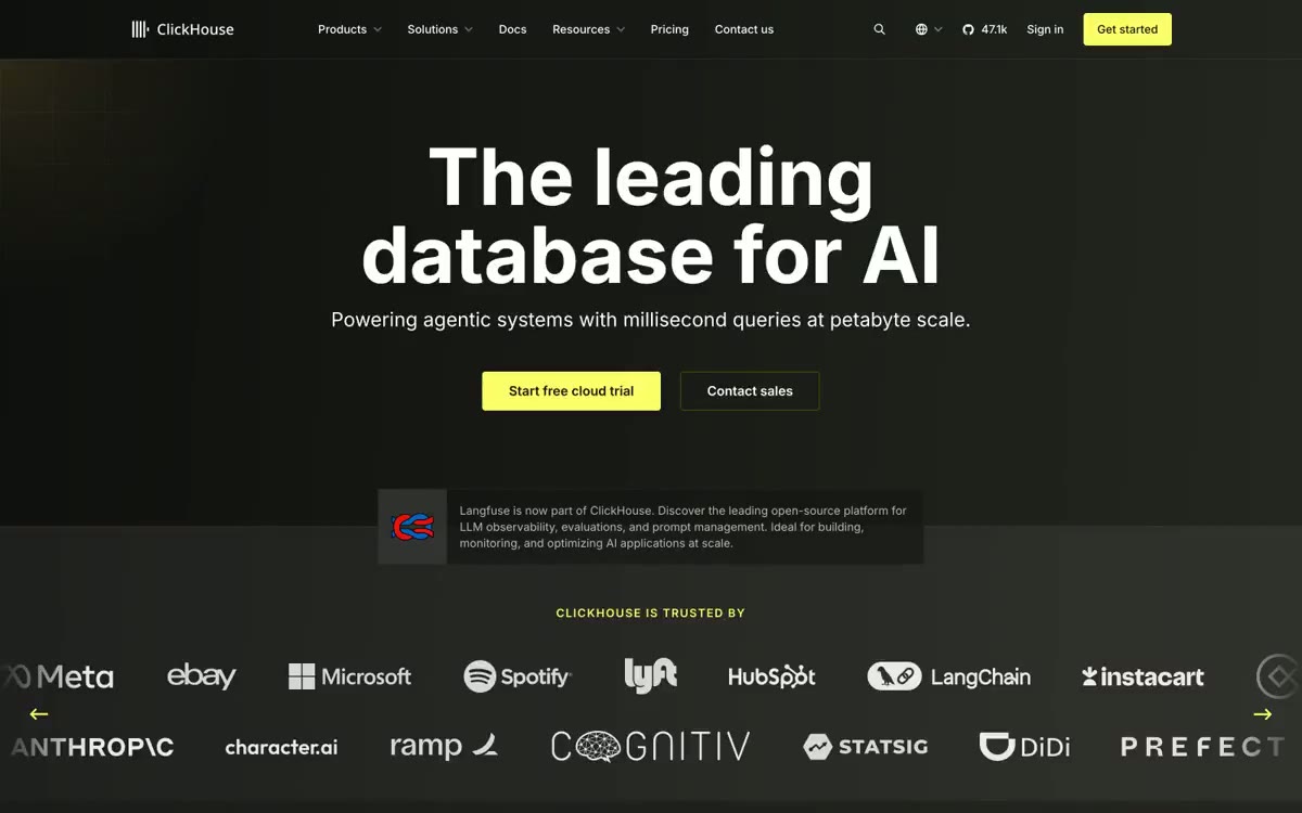 ClickHouse — en forhåndsvisning af et websted i denne stil