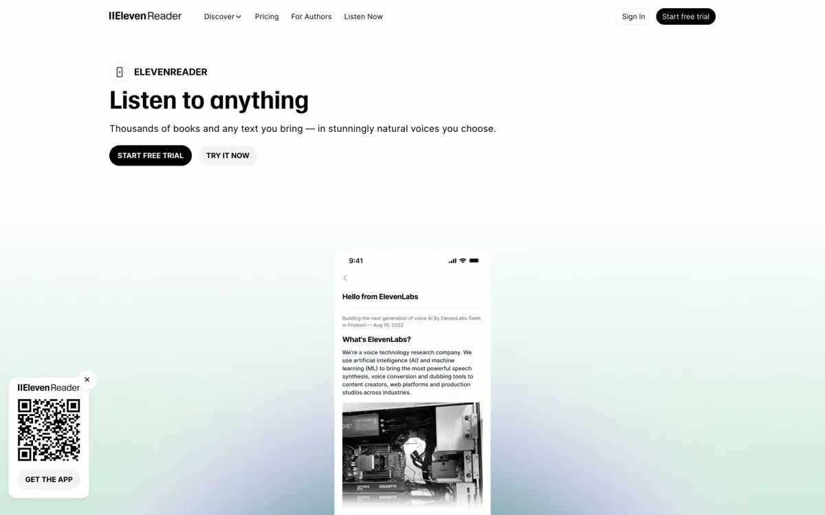 ElevenReader — eine Vorschau einer Website in diesem Stil