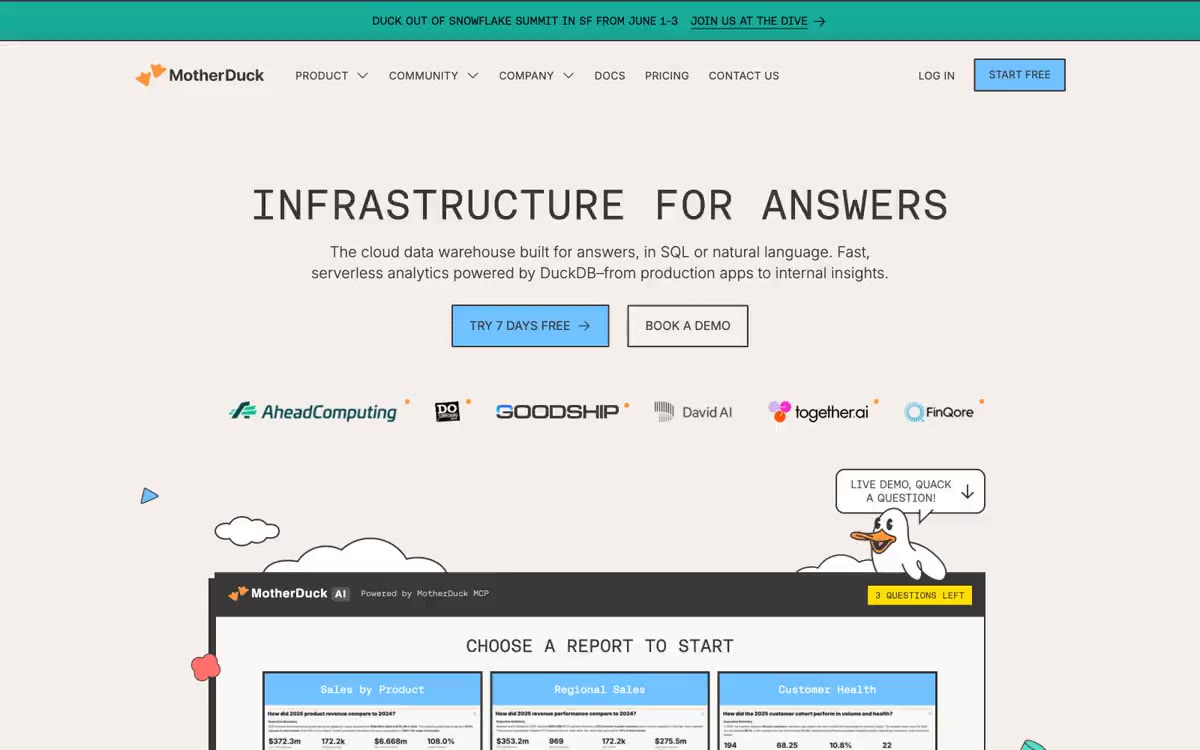 MotherDuck — eine Vorschau einer Website in diesem Stil