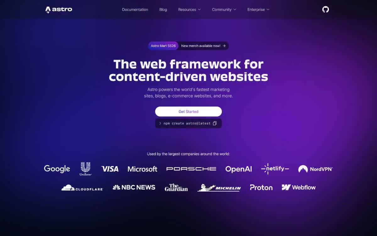 Astro — eine Vorschau einer Website in diesem Stil