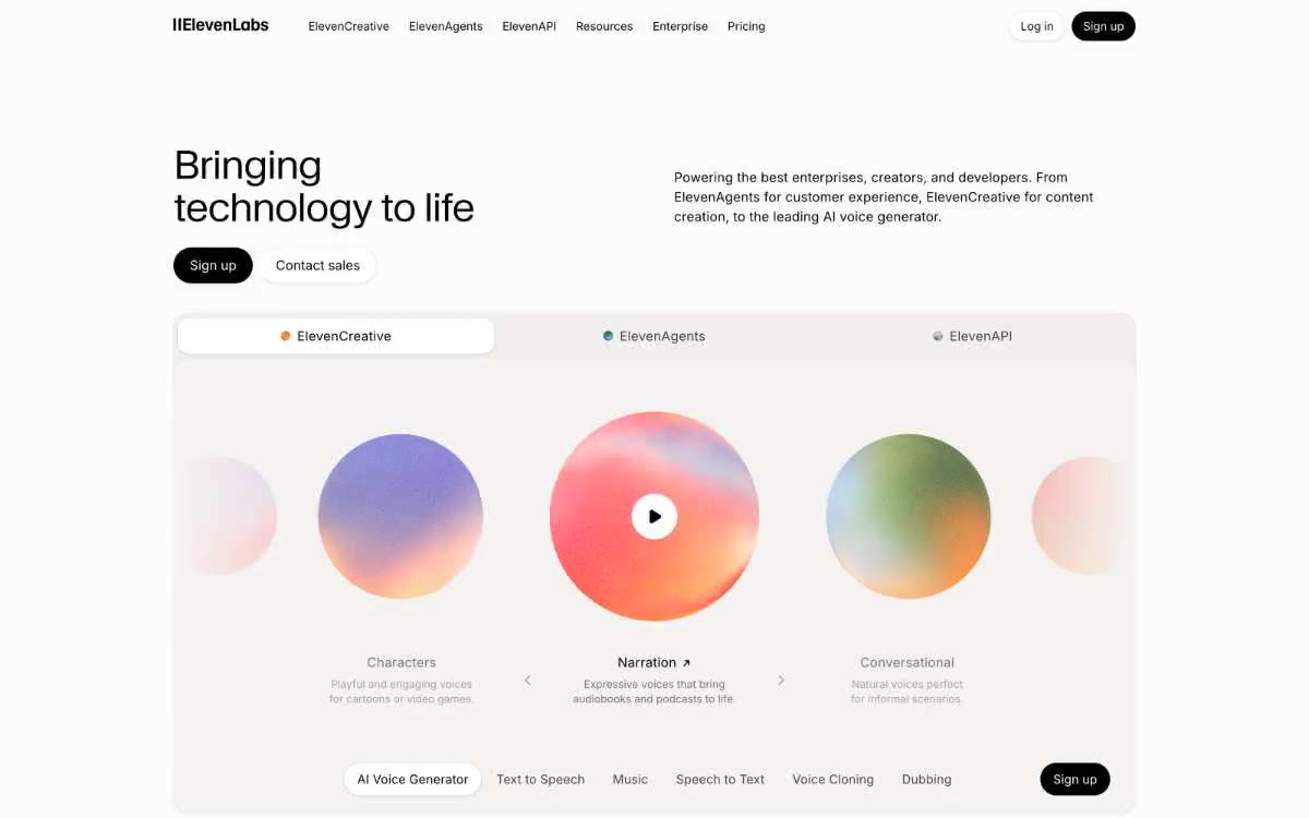 ElevenLabs — eine Vorschau einer Website in diesem Stil