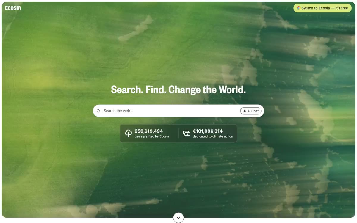 Ecosia — sawangan situs dina gaya ieu
