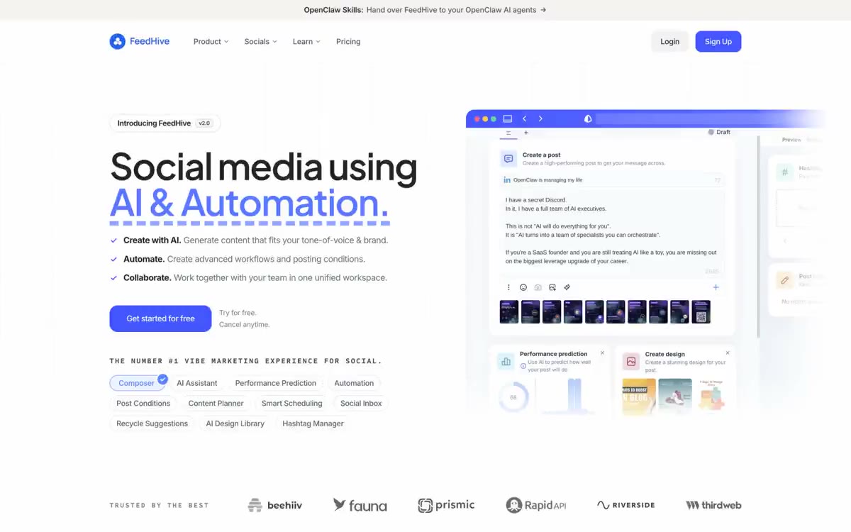 FeedHive — eine Vorschau einer Website in diesem Stil