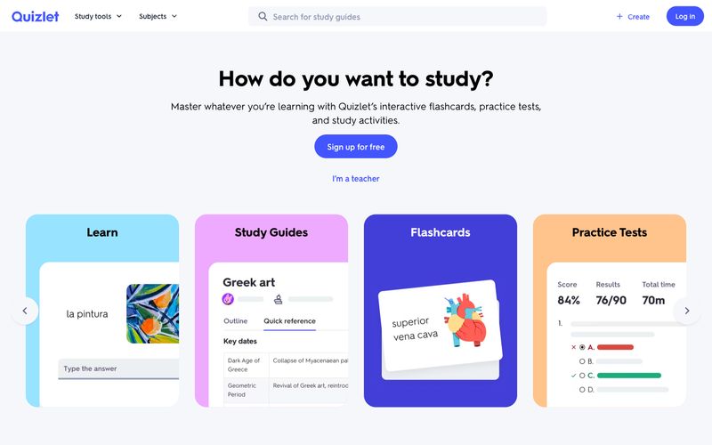 Quizlet – svetainės peržiūra šiuo stiliumi