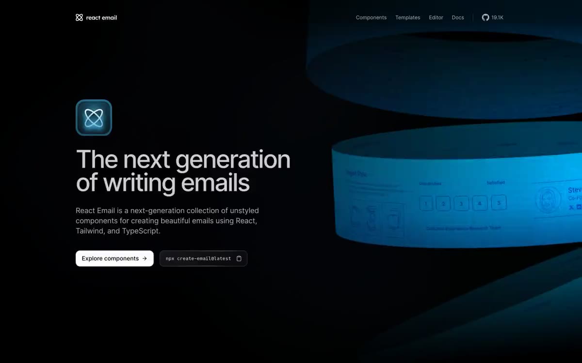 React Email — eine Vorschau einer Website in diesem Stil