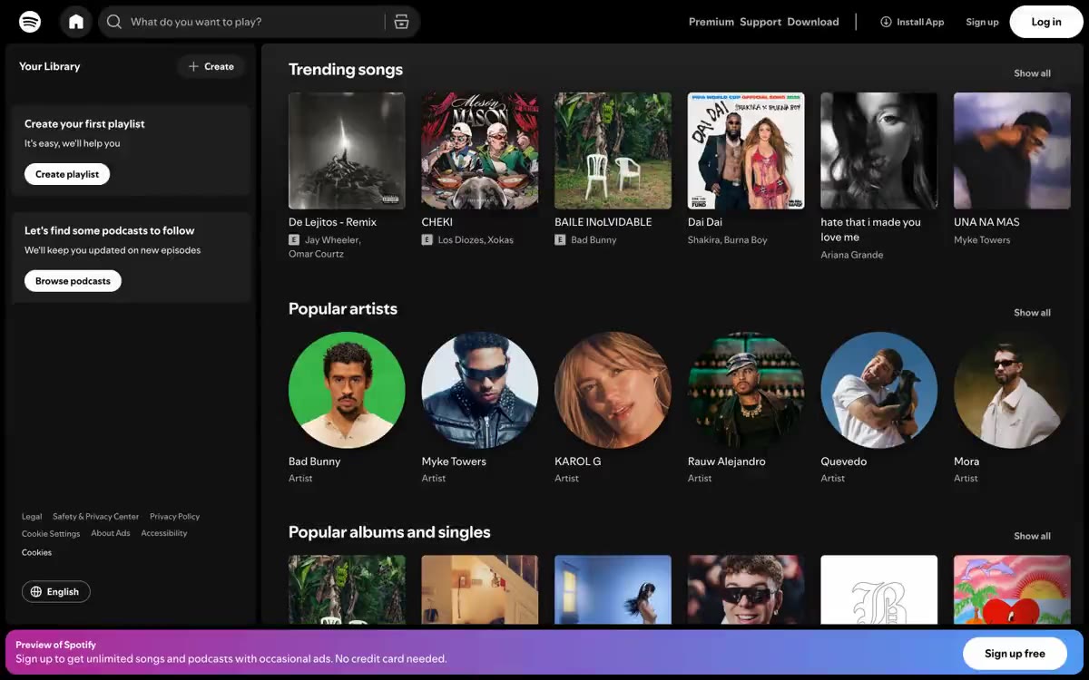 Spotify — eine Vorschau einer Website in diesem Stil