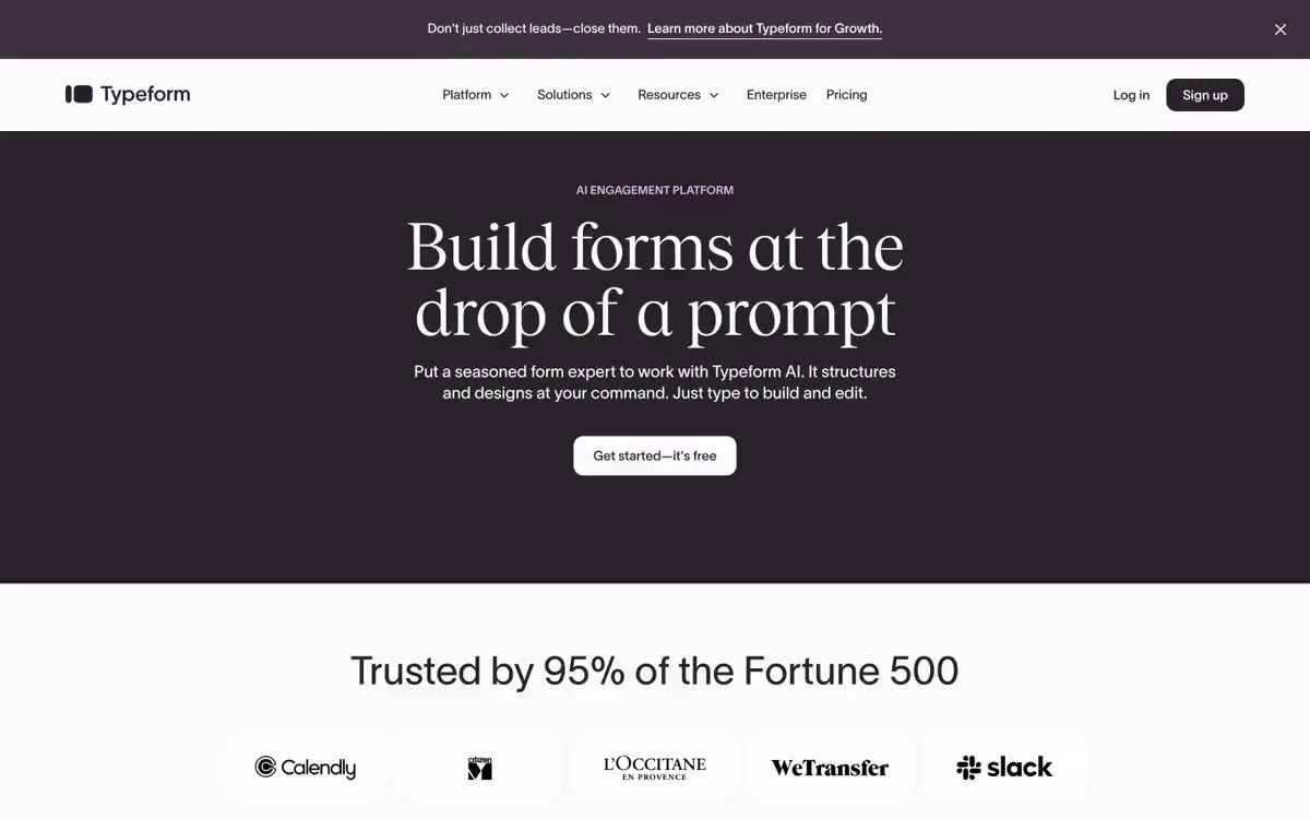 Typeform — una vista prèvia d'un lloc web amb aquest estil