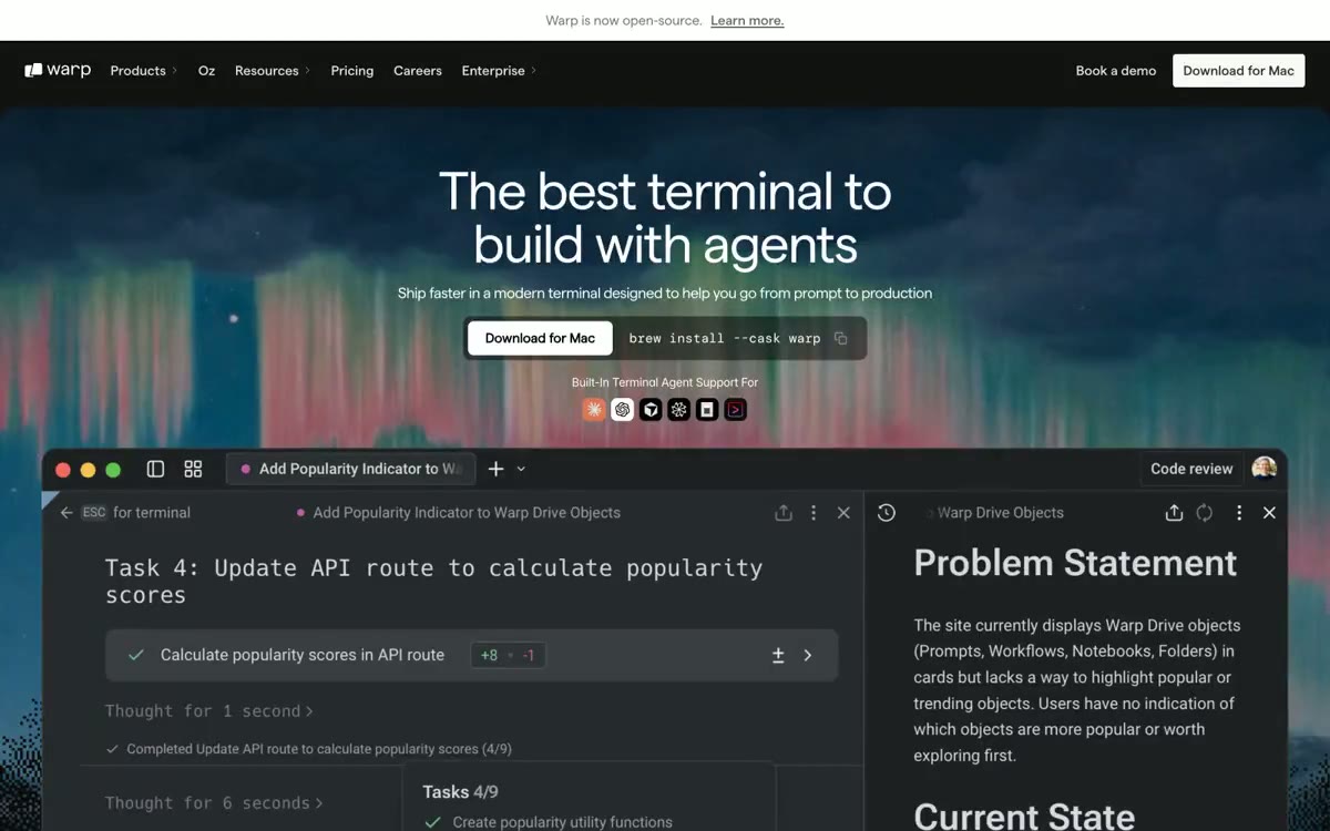 Warp — eine Vorschau einer Website in diesem Stil