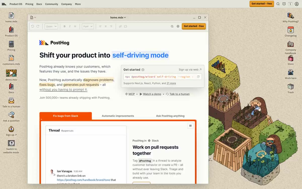 PostHog — eine Vorschau einer Website in diesem Stil