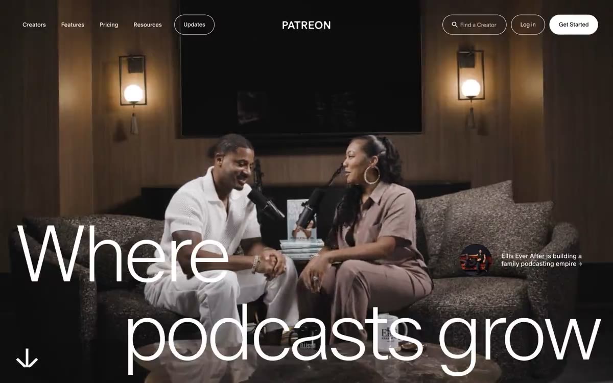 Patreon — eine Vorschau einer Website in diesem Stil