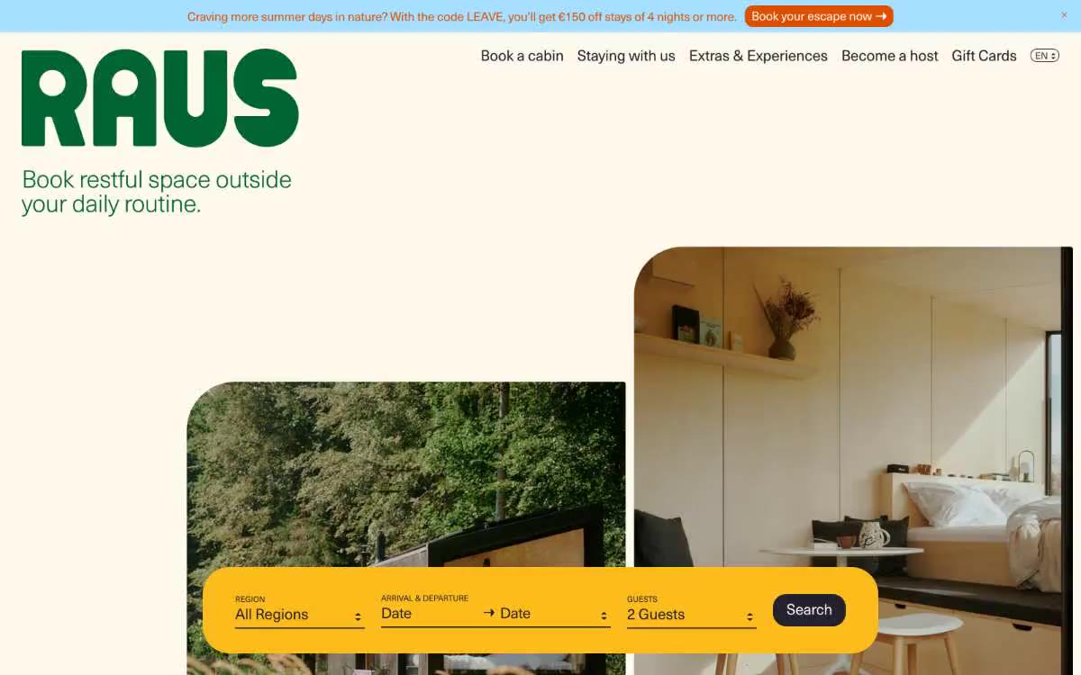 Raus – svetainės peržiūra šiuo stiliumi
