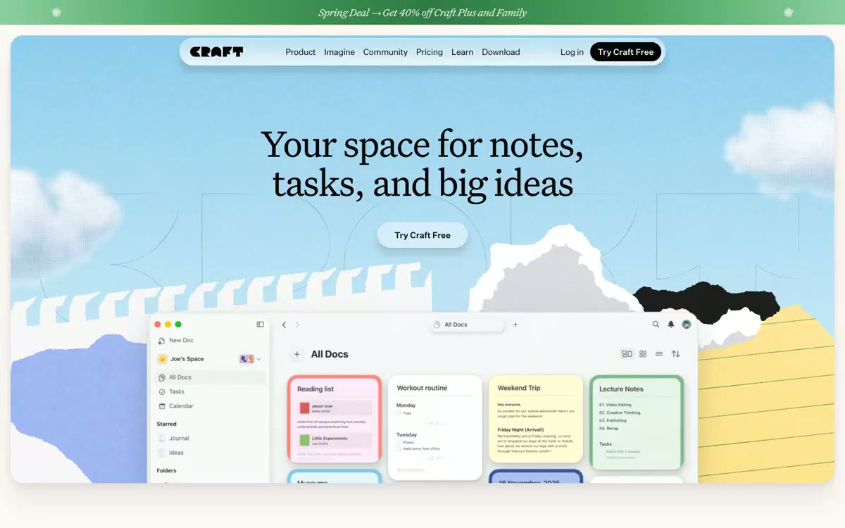Craft Docs — eine Vorschau einer Website in diesem Stil