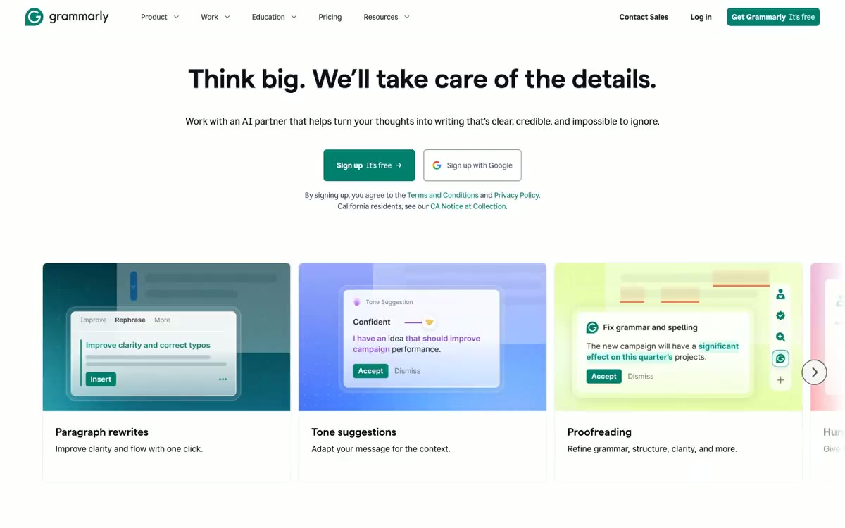 Grammarly — ఈ శైలిలో ఒక సైట్ యొక్క ప్రివ్యూ
