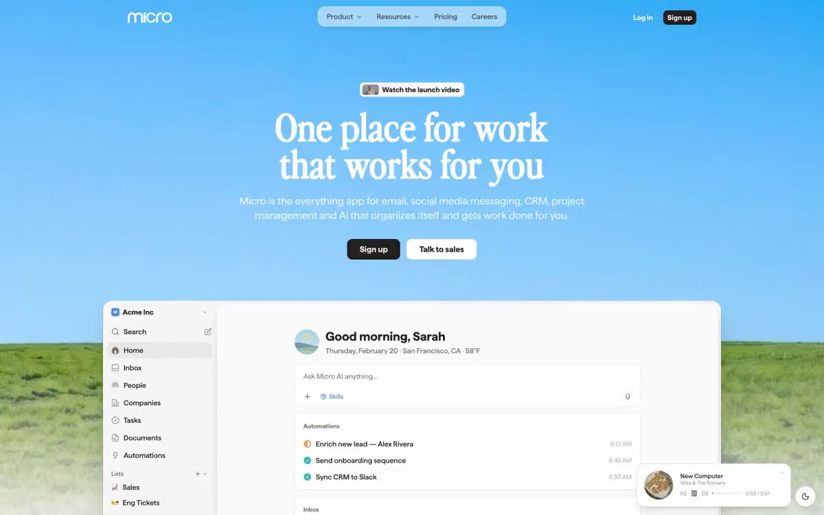 Micro — eine Vorschau einer Website in diesem Stil