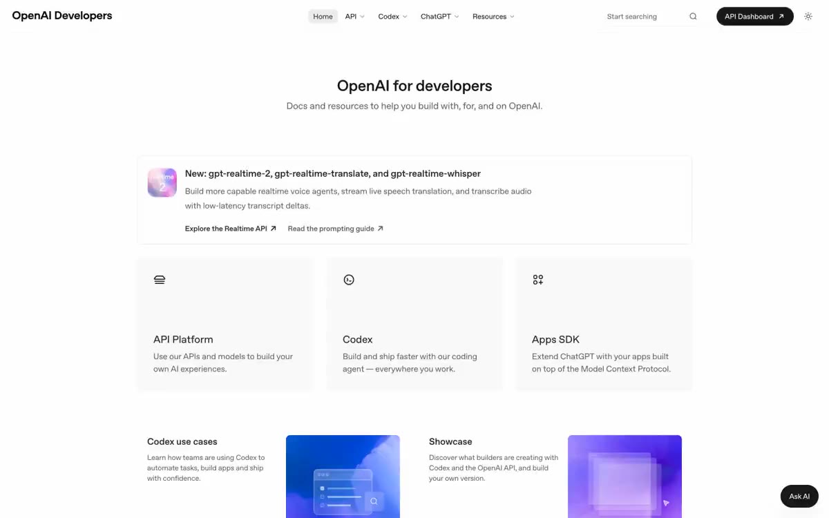 OpenAI Developers — eine Vorschau einer Website in diesem Stil
