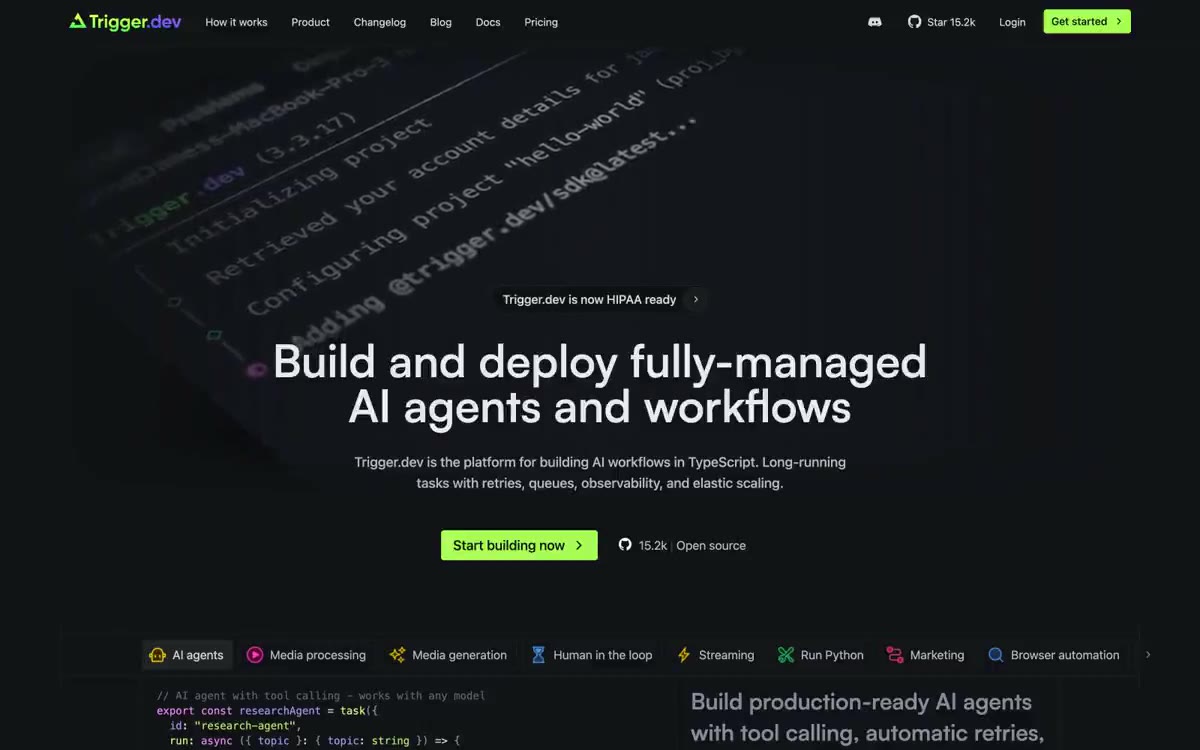 Trigger.dev — estilo honetako gune baten aurrebista