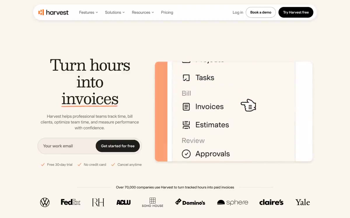 Getharvest — eine Vorschau einer Website in diesem Stil