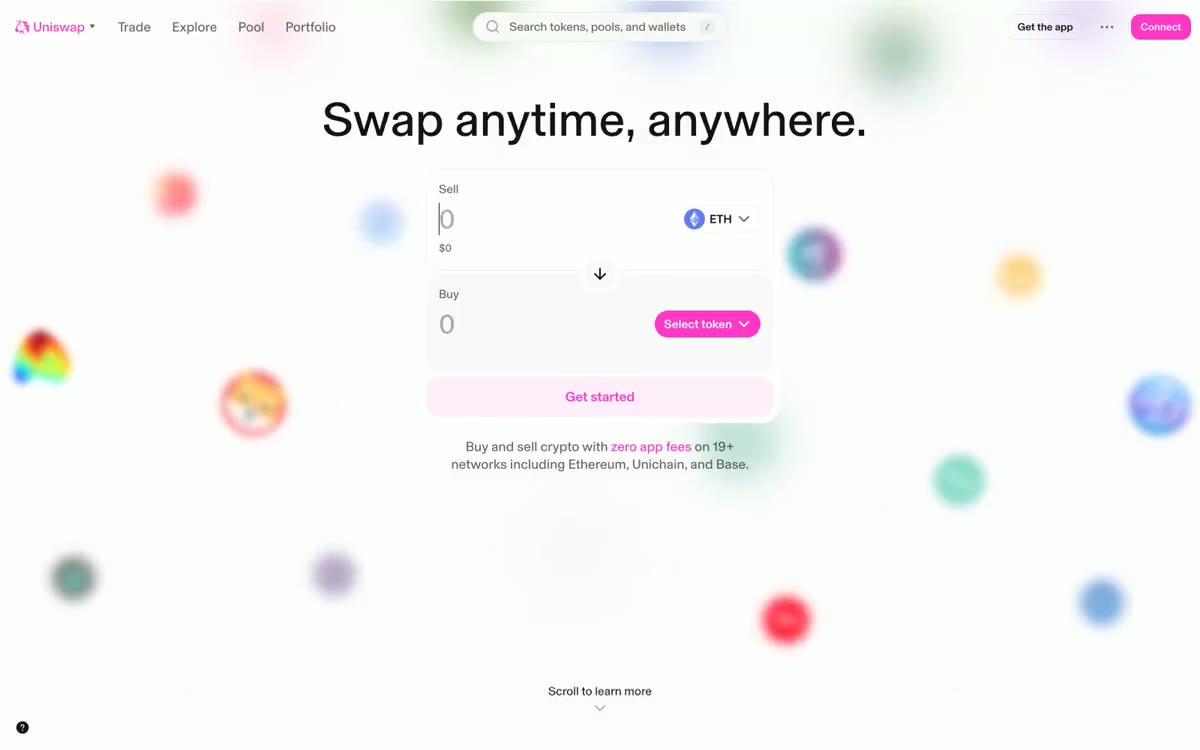 Uniswap — una vista prèvia d'un lloc web amb aquest estil