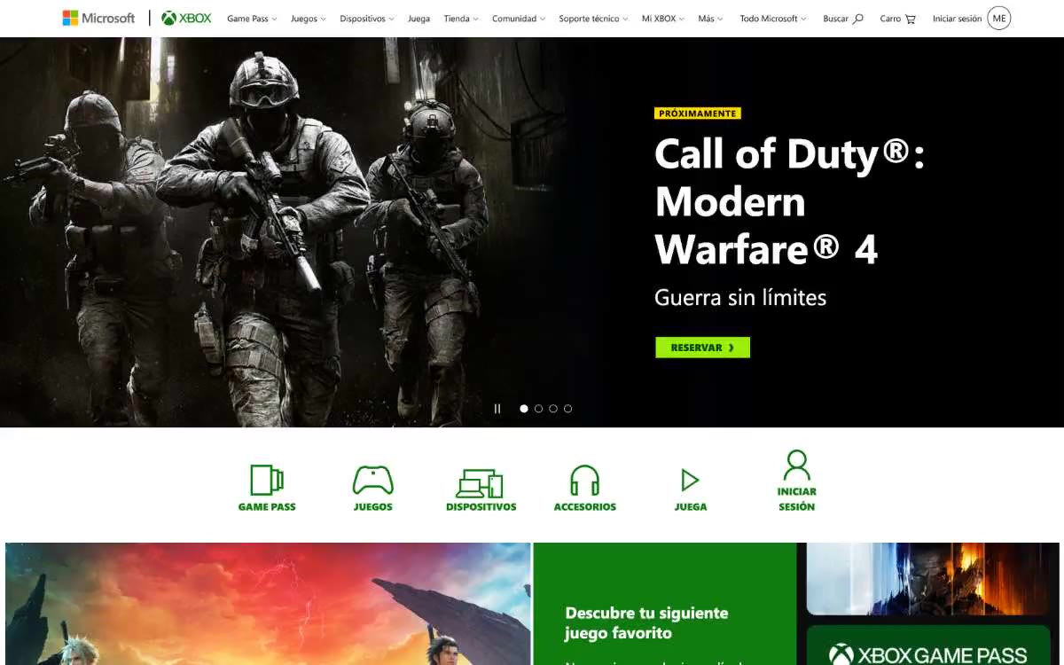 Xbox — eine Vorschau einer Website in diesem Stil