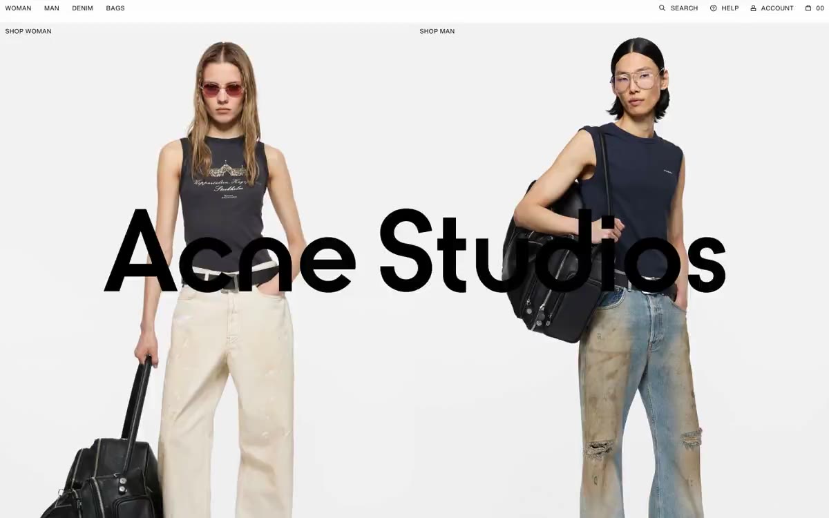 Acne Studios – svetainės peržiūra šiuo stiliumi