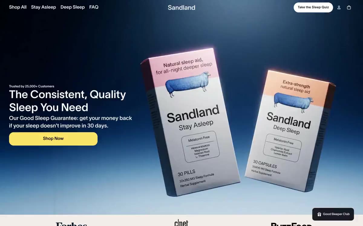 Sandland Sleep — eine Vorschau einer Website in diesem Stil