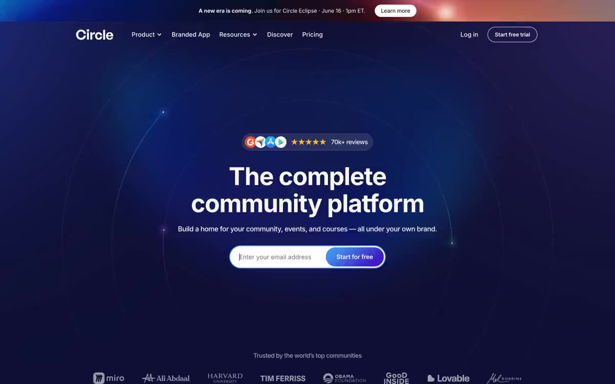 Circle — una vista prèvia d'un lloc web amb aquest estil