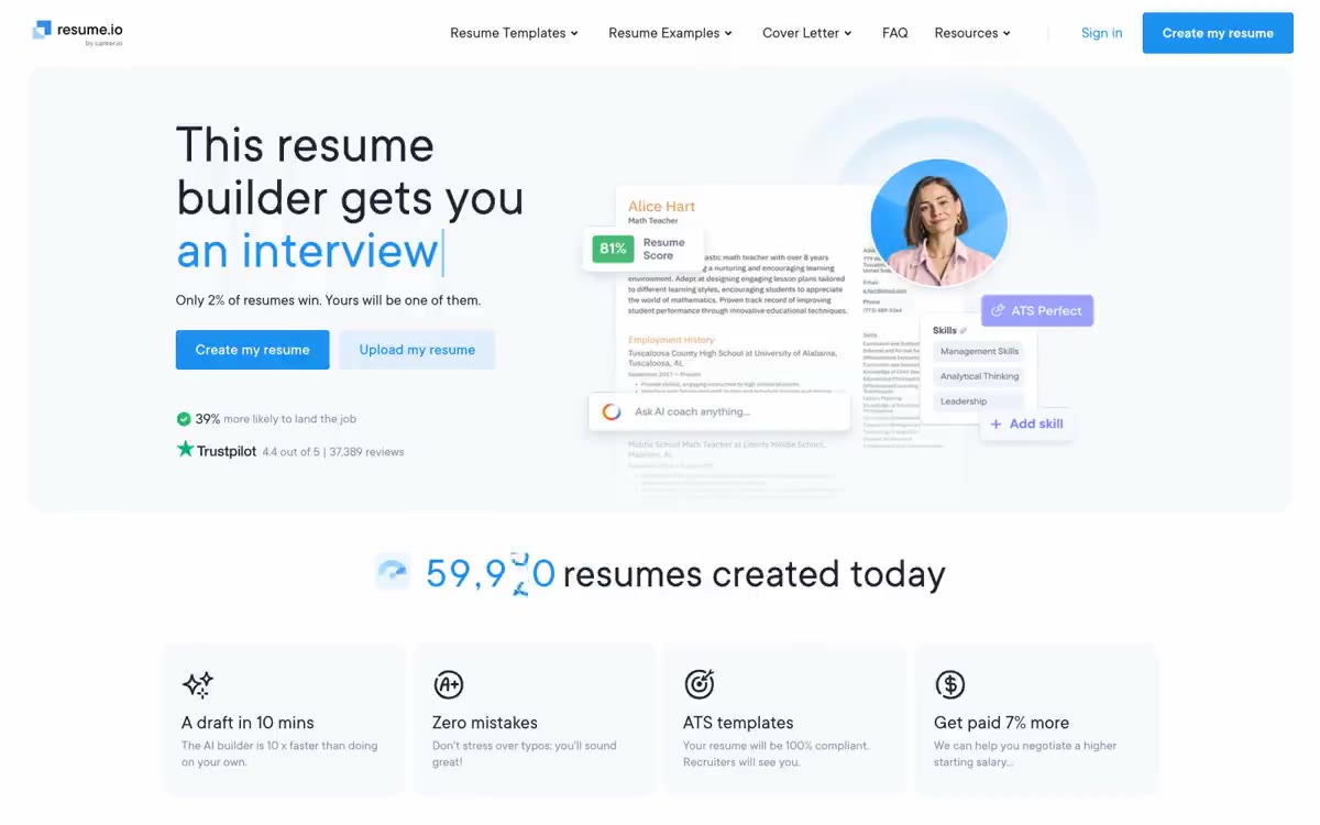 Free Resume Builder — estilo honetako gune baten aurrebista