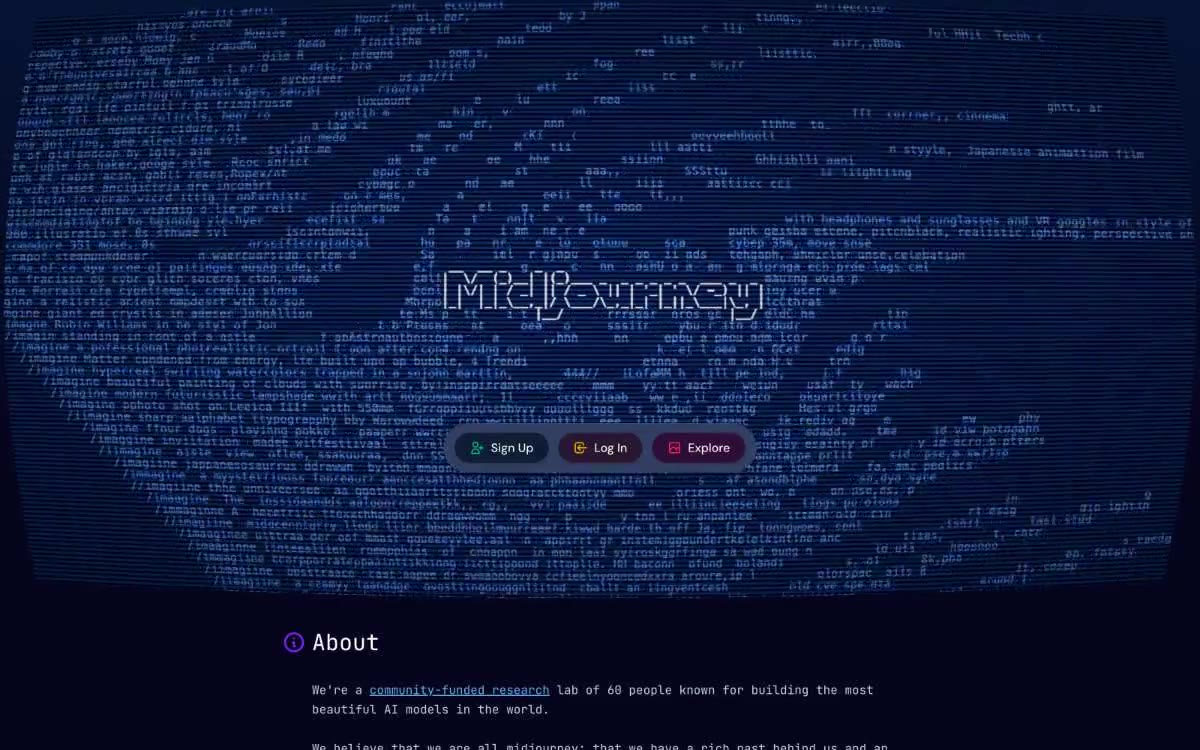 Midjourney — eine Vorschau einer Website in diesem Stil