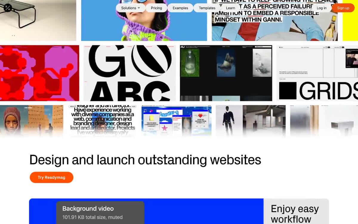 Readymag — una vista prèvia d'un lloc web amb aquest estil