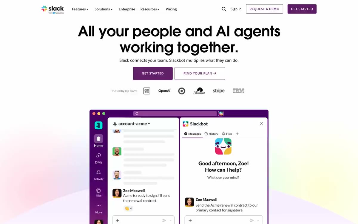 Slack — eine Vorschau einer Website in diesem Stil
