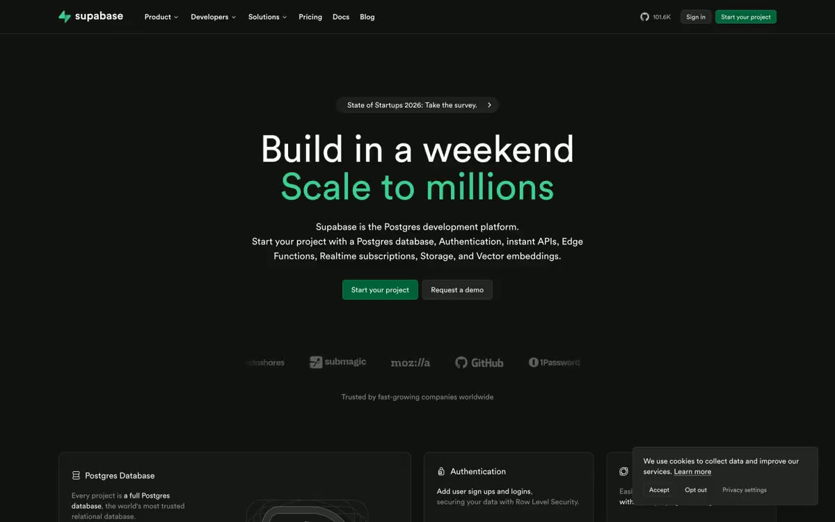 Supabase — eine Vorschau einer Website in diesem Stil