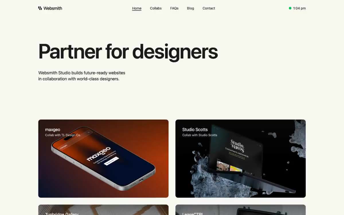 Websmith Studio — una vista prèvia d'un lloc web amb aquest estil