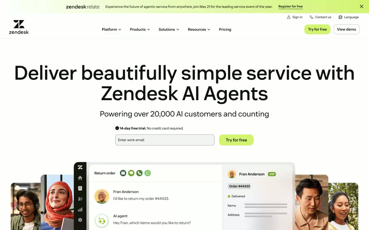 Zendesk — eine Vorschau einer Website in diesem Stil