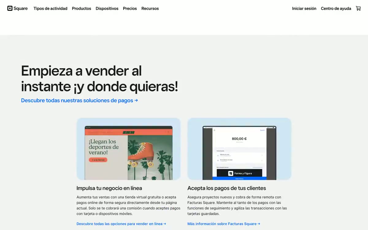 Square — una vista prèvia d'un lloc web amb aquest estil