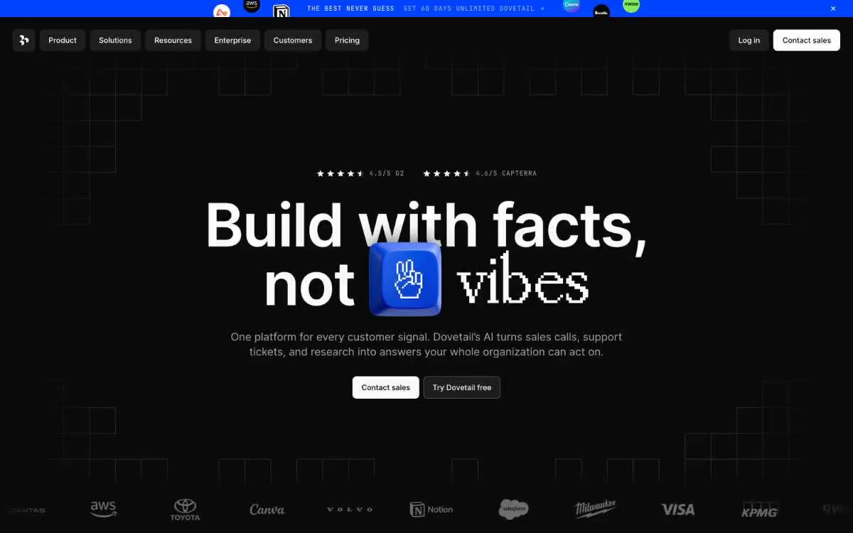 Dovetail — una vista prèvia d'un lloc web amb aquest estil