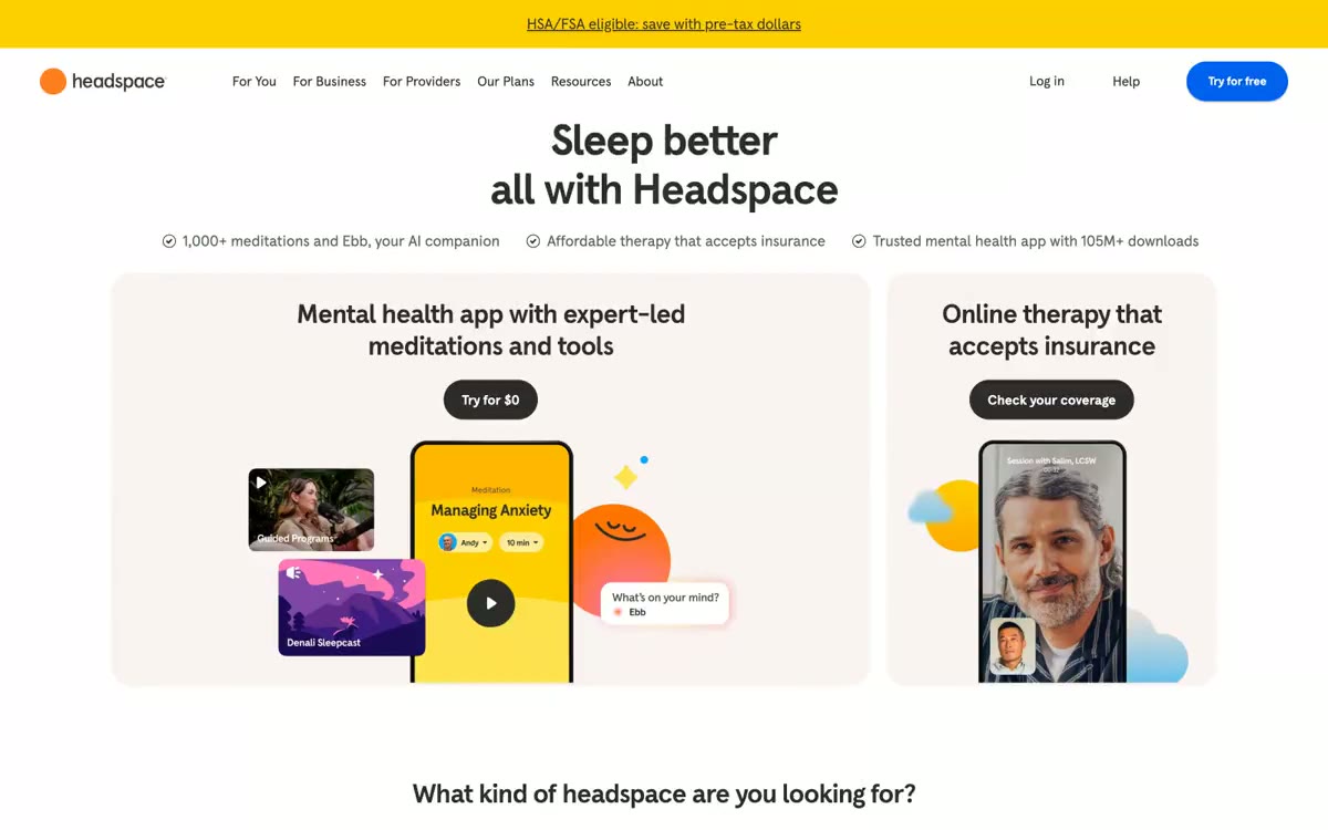 Headspace — eine Vorschau einer Website in diesem Stil