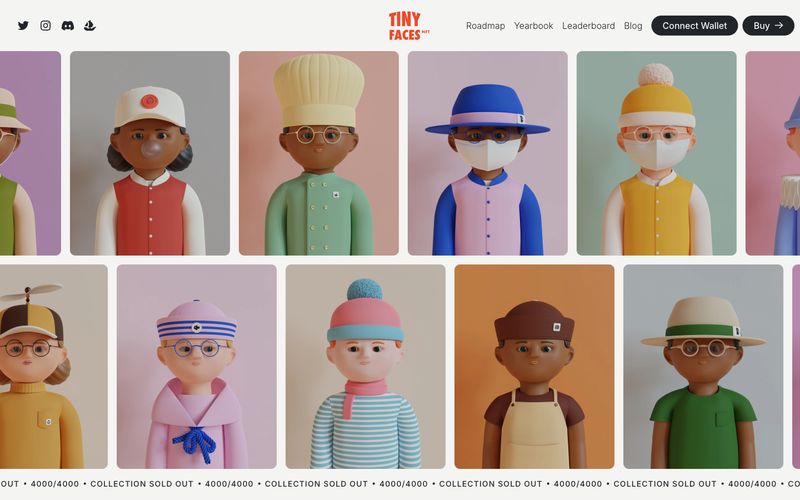 TinyFaces NFT — eine Vorschau einer Website in diesem Stil