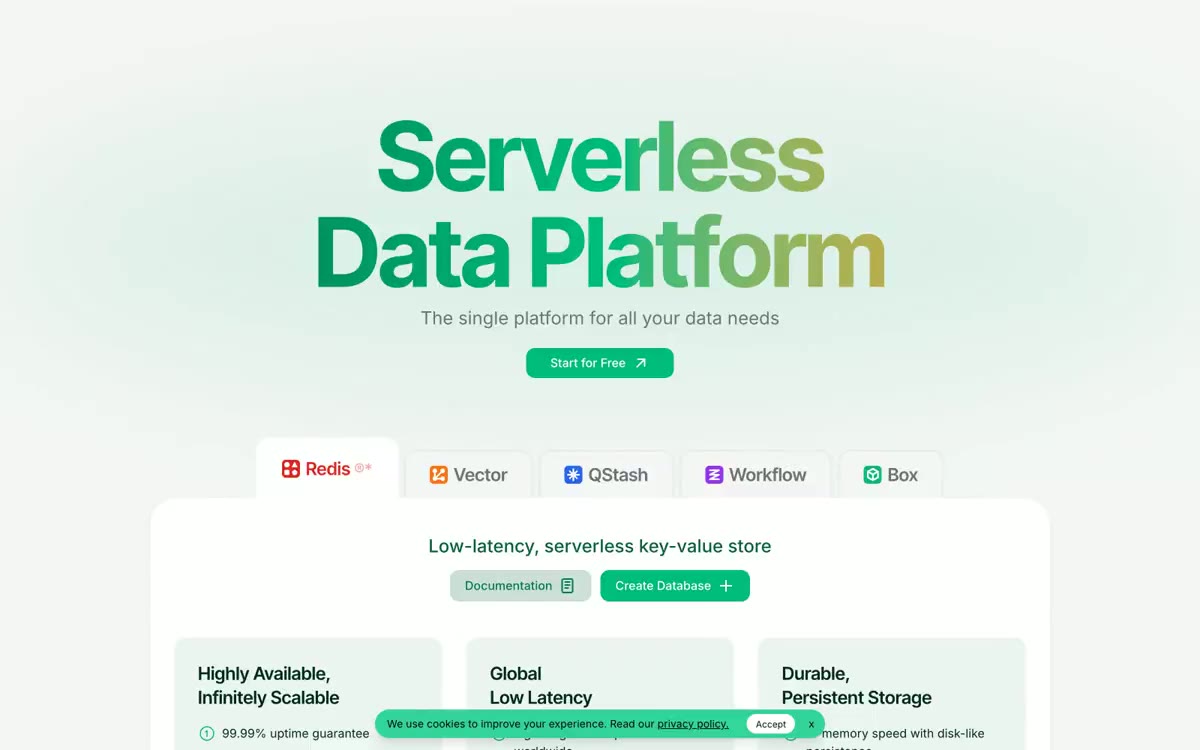 Upstash — eine Vorschau einer Website in diesem Stil