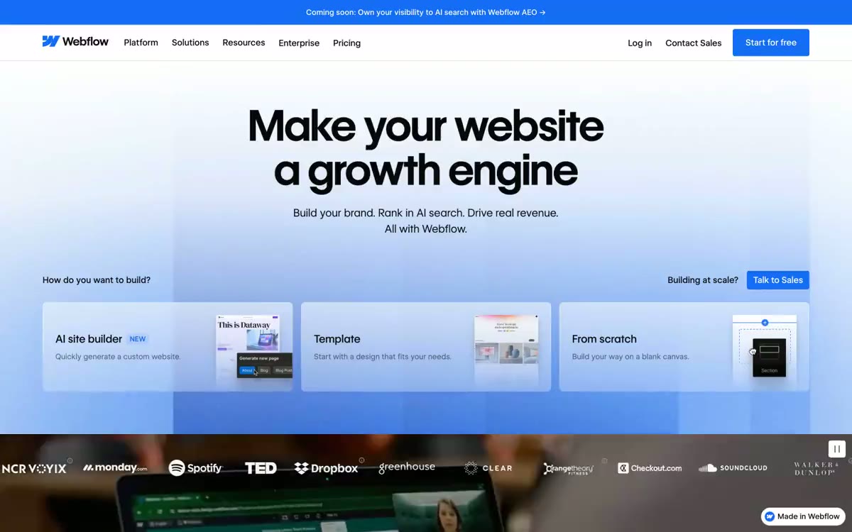 Webflow — eine Vorschau einer Website in diesem Stil